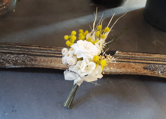 【受注制作】wreath bouquet＆boutonniere#ミモザ 4枚目の画像