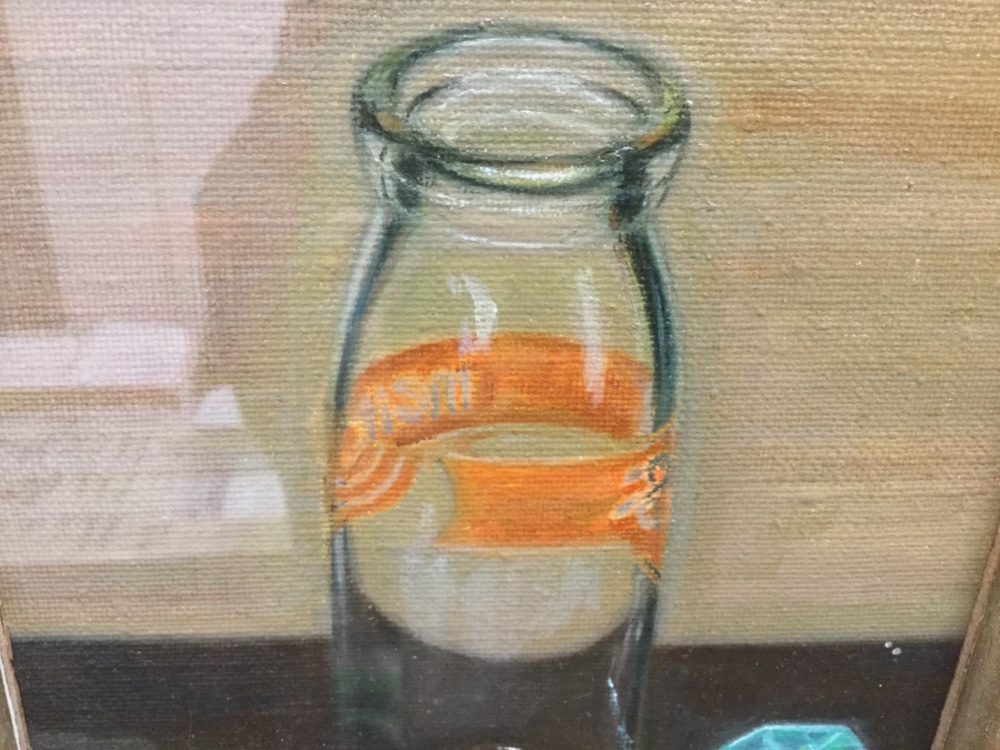 長谷川画廊i.ペローシア展  展示 F0号スーパーリアリズム絵画  瓶の肖像シリーズ  牛乳瓶