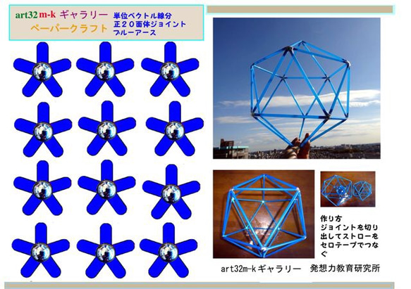 ペパクラ関節ジョイントストロー線分正２０面体キット ブルーアース ３０cmφ 2枚目の画像