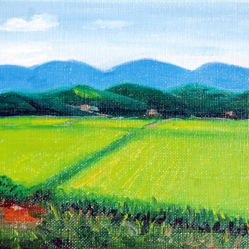 新緑の田んぼ 福島県川内村 絵画 art32m-kギャラリ発想力教育研究所