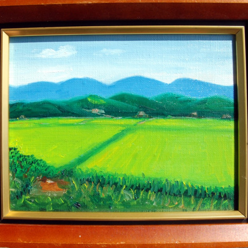 新緑の田んぼ 福島県川内村 絵画 art32m-kギャラリ発想力教育研究所