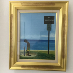 カピオラニ公園　油彩Ｆ6号（ハワイの青空）世界堂製ゴールド額付き 1枚目の画像
