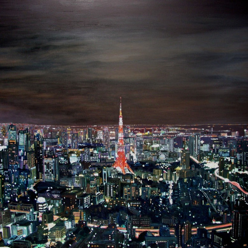 都市の夜景 抽象アート写真　A3サイズ YOKOHAMA 抽象画 ビルが建ち並ぶ風景Abstract Painting