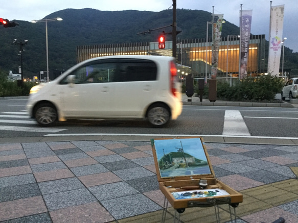 F３号写生の絵シリーズ  石和温泉駅  手作り額付き 5枚目の画像