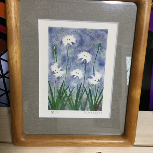 鷺草 水彩ステンシル版画 額入り 1995年作 版画 art32m-kギャラリ