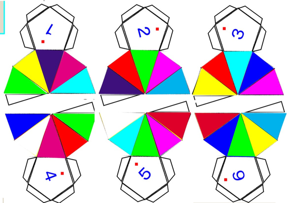 クリスマスオーナメント大 五芒星１２面星型正多面体１２色 ペーパークラフト  完成時 約１5cm径 星型正多面体 4枚目の画像