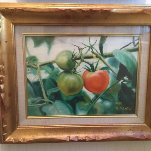 アンティーク品絵画油絵トマト
