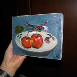 油絵　姫りんごB　Ｆ0号     額なしキャンバスのみ 1枚目の画像