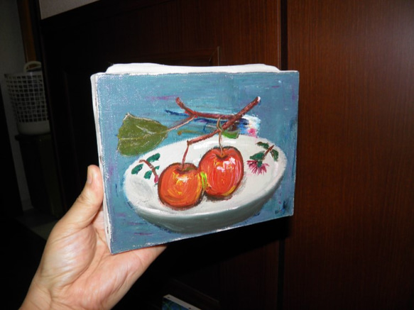 油絵　姫りんごB　Ｆ0号     額なしキャンバスのみ 2枚目の画像