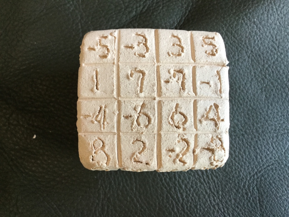 立体魔方陣 「零和」縄文土鈴   ６面全てが魔方陣 縦横対角線の４つの数字の和が零