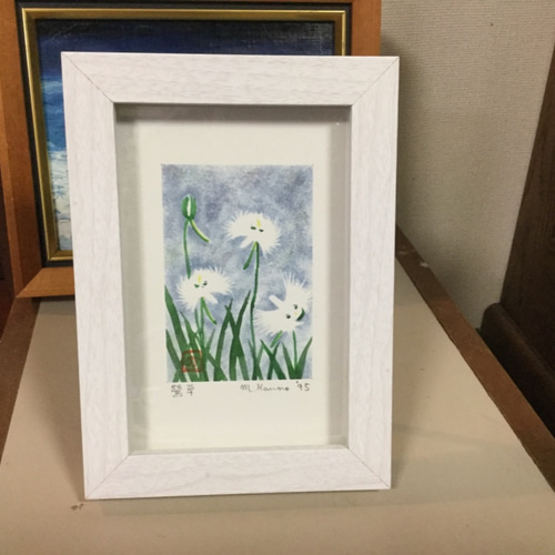 鷺草 ステンシル版画 ハガキサイズ額入り アクリル板付 絵画 art32m-k