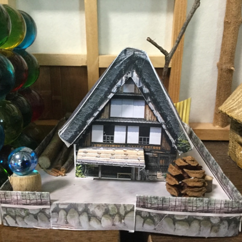 世界遺産白川郷合掌造り民家ぺパクラ2枚セット絵葉書付き 立体