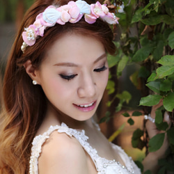 粉色系日本貝殼珍珠絲花髮箍 第1張的照片