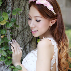 粉色系日本貝殼珍珠絲花髮箍 第2張的照片