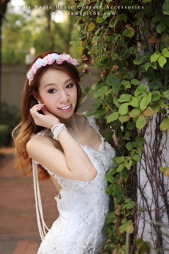 粉色系日本貝殼珍珠絲花髮箍 第3張的照片