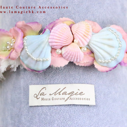 日本の絹ピンクシェル真珠のヘアバンド 4枚目の画像