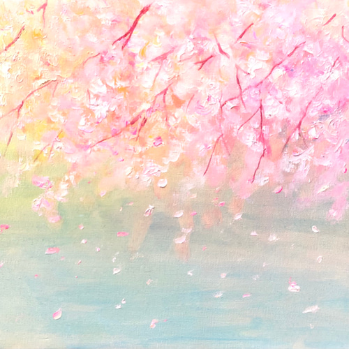 油絵 原画 オリジナル 「桜と風」 送料無料 絵画 Masako's 油絵 原画 オリジナル 「桜と風」 送料無料 絵画 Masako's