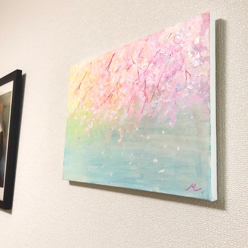 油絵 原画 オリジナル 「桜と風」 送料無料 絵画 Masako's 油絵 原画 オリジナル 「桜と風」 送料無料 絵画 Masako's