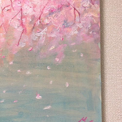 油絵 原画 オリジナル 「桜と風」 送料無料 絵画 Masako's 油絵 原画 オリジナル 「桜と風」 送料無料 絵画 Masako's