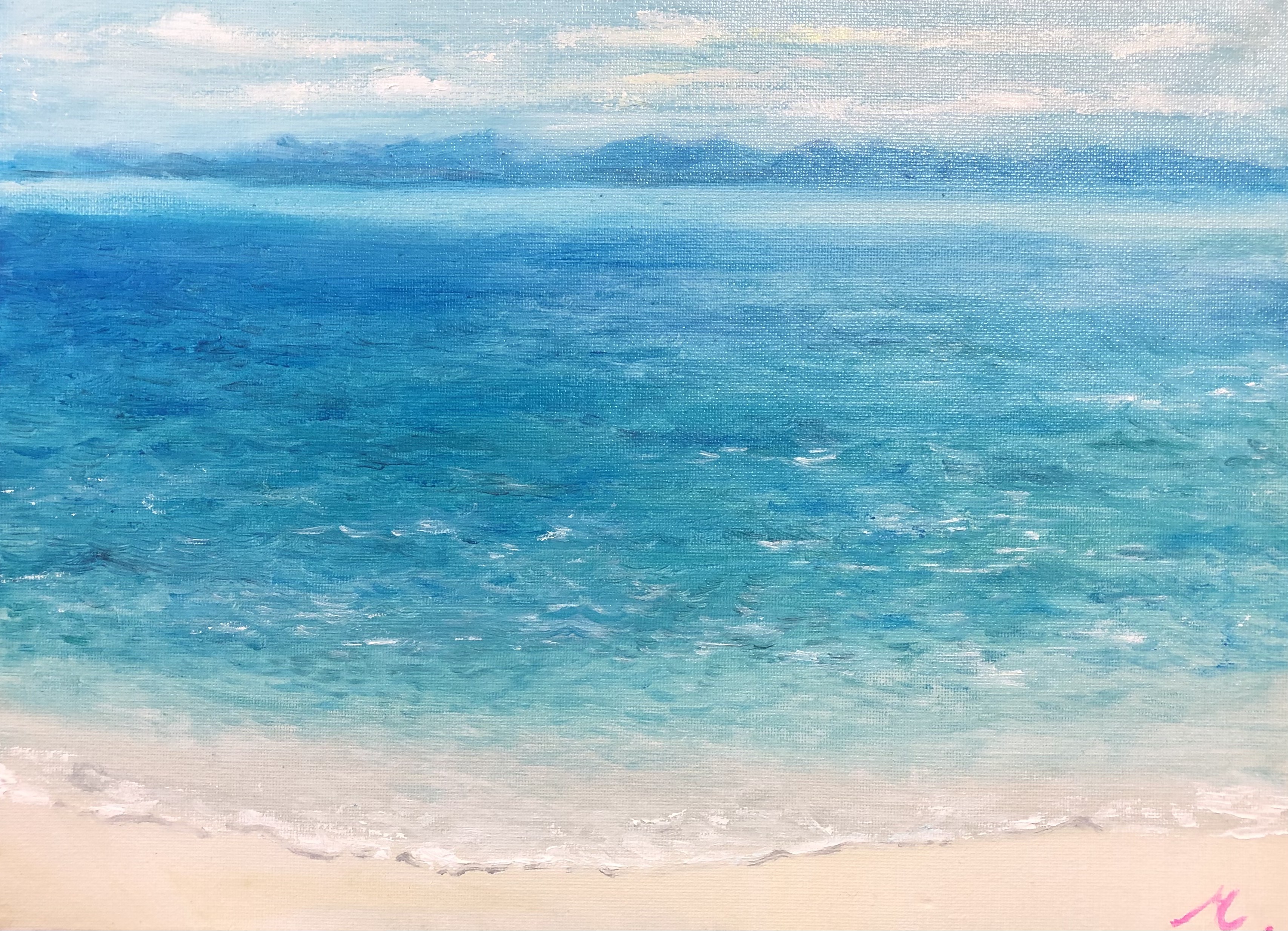 油絵 原画 オリジナル 「Aquamarine2」 送料無料 絵画 Masako's