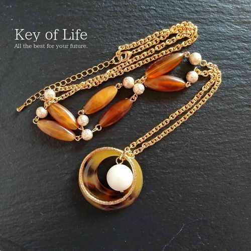 Key of Life【べっ甲リング】大人カジュアル ロングネックレス