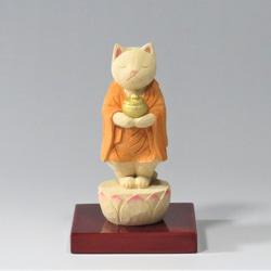 木彫り　立薬師猫　猫仏2014 1枚目の画像