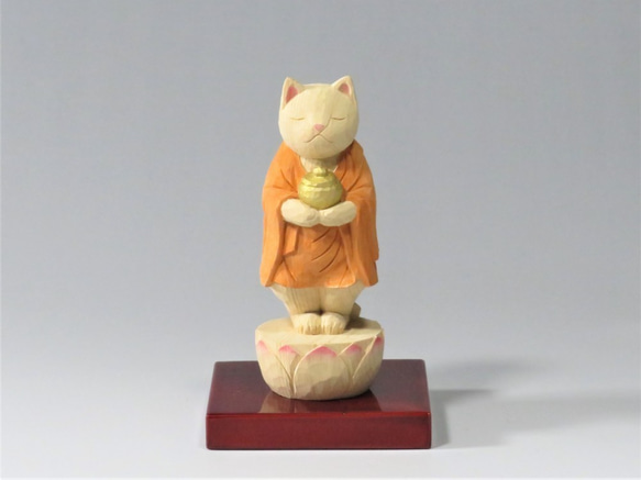 木彫り　立薬師猫　猫仏2014 1枚目の画像