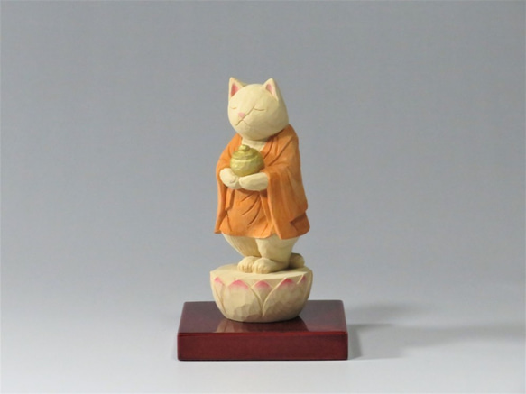 木彫り　立薬師猫　猫仏2014 2枚目の画像