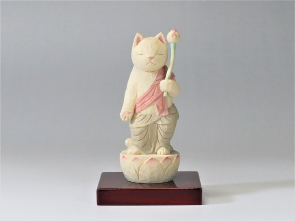 木彫り　聖観音猫　猫仏2015 1枚目の画像
