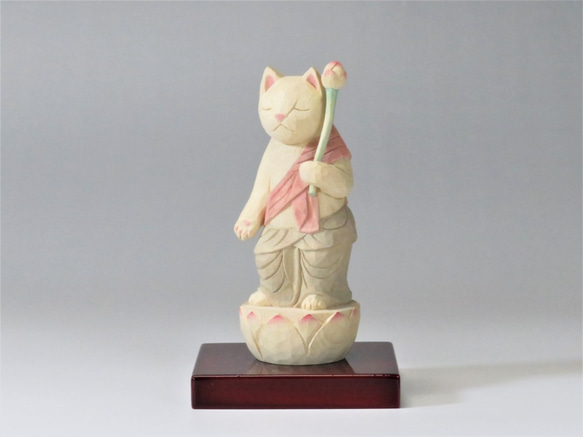 木彫り　聖観音猫　猫仏2015 2枚目の画像