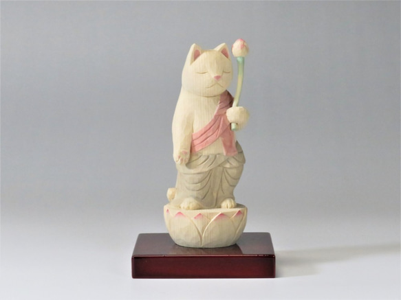 木彫り　聖観音猫　猫仏2015 3枚目の画像
