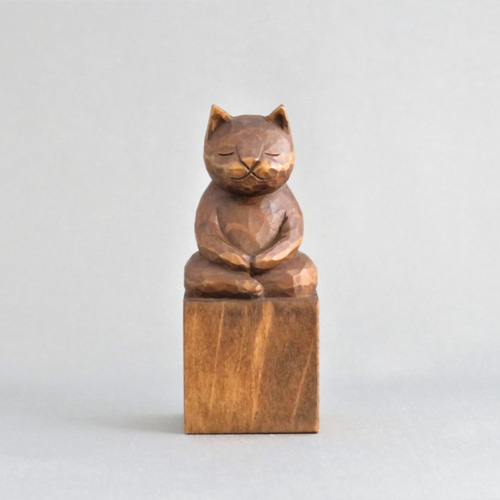 木彫り 座禅猫 蜜蝋仕上げ 猫仏1701 その他置物 仏屋さかい 通販