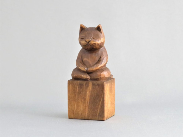 木雕坐禪貓蜂蠟完成貓佛 1701 第2張的照片