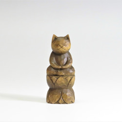 木彫り　座禅猫　蜜蝋仕上げ　猫仏1715 1枚目の画像