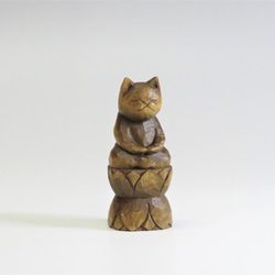 木彫り　座禅猫　蜜蝋仕上げ　猫仏1715 3枚目の画像