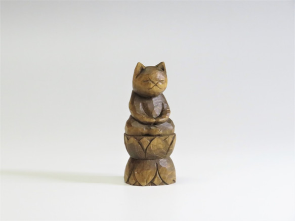 木彫り　座禅猫　蜜蝋仕上げ　猫仏1715 3枚目の画像