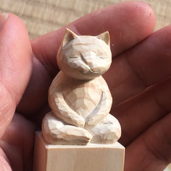 木彫りの座禅猫　仏像ねこシリーズ 16017 4枚目の画像