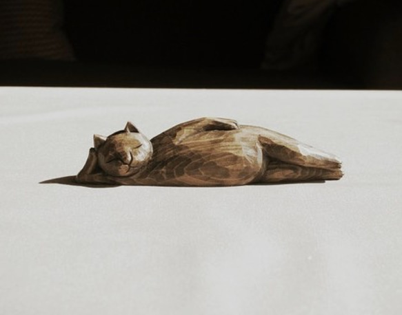 木彫りの涅槃猫　仏像ねこシリーズ　エボニー色 5枚目の画像