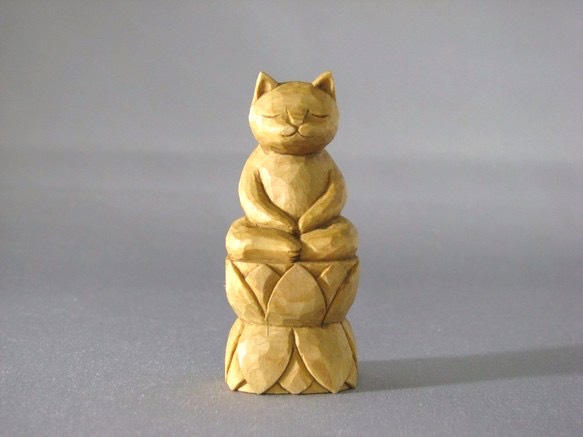 逆立ち　ネコ　木彫　彫刻　置物　台座 木彫りの座禅猫 蓮台付き 猫仏さま 仏像ねこシリーズ 其他擺飾 仏屋