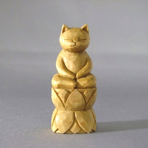 木彫りの座禅猫 蓮台付き 猫仏さま 仏像ねこシリーズ その他置物 仏屋