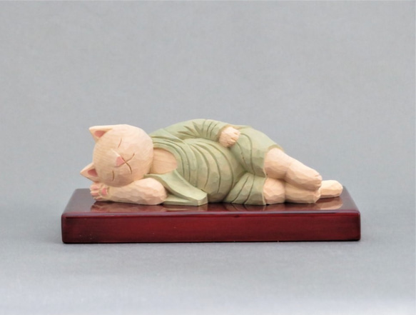 木雕涅槃貓穿袈裟貓佛1901年 第1張的照片