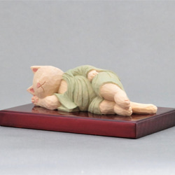 木雕涅槃貓穿袈裟貓佛1901年 第3張的照片