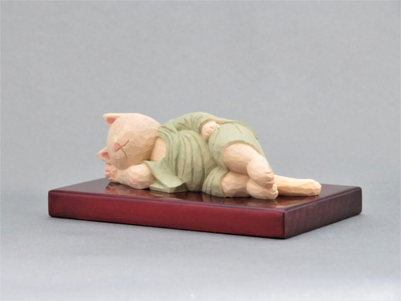 木雕涅槃貓穿袈裟貓佛1901年 第3張的照片