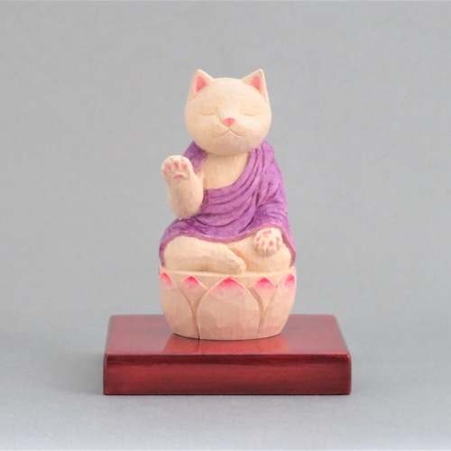 木彫り 袈裟を着た阿弥陀猫 猫仏1907 彫刻 仏屋さかい 通販