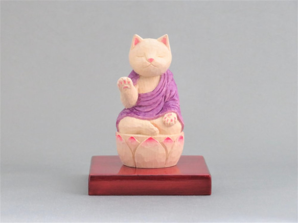 木雕 阿彌陀貓 穿袈裟 Nekobutsu 1907 第1張的照片