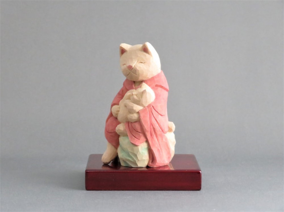 木彫り　猫鬼子母神　猫仏1910 3枚目の画像
