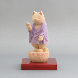 木雕阿彌陀佛貓戴著站立的貓貓佛1932年 第3張的照片