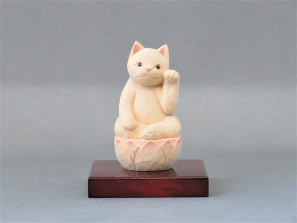 木彫り　左手で招き猫　猫仏2004 1枚目の画像
