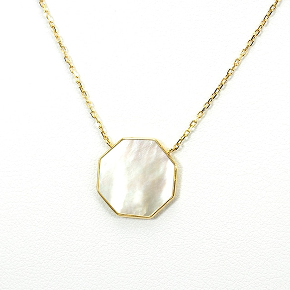 K18 洗練デザイン＊シェル オクタゴン ネックレス 白蝶貝
