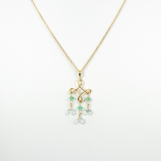 K18 アクアマリン エメラルド ゴールド シャンデリアネックレス  41295-114